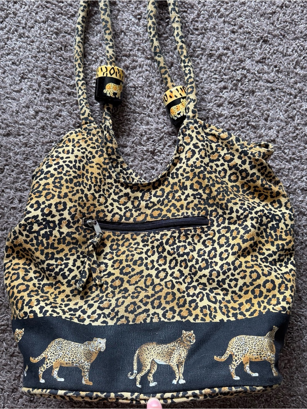 Rare Vintage Leopard Print Sequin Tote Bag With Wooden Charms - Picture 4 of 7